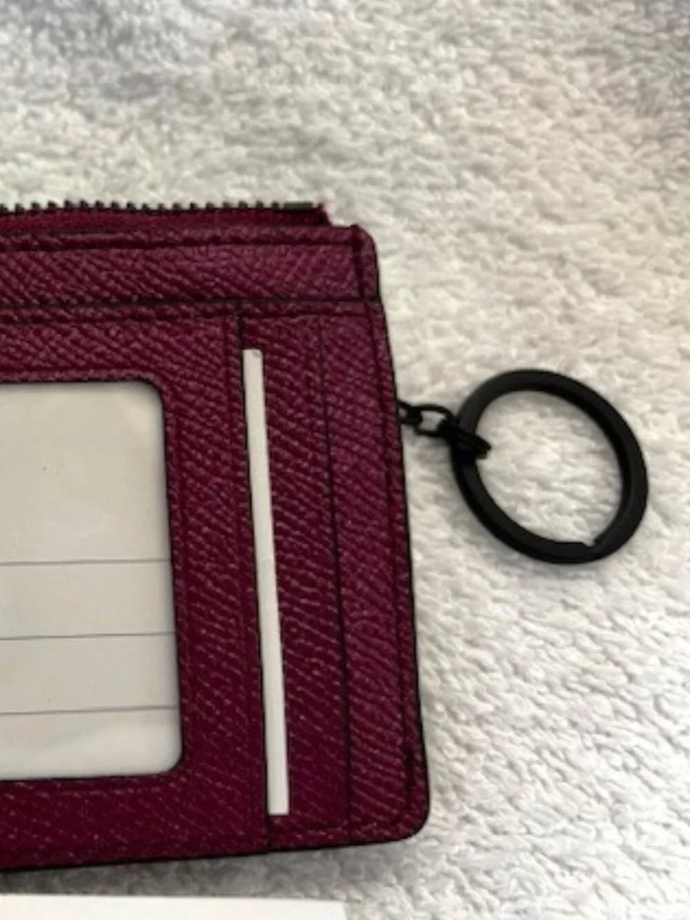 Coach Mini mauve leather Skinny Card case with dark matte black metal hardware